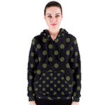 Polka Dots - Army Green on Black Women s Zipper Hoodie