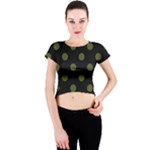 Polka Dots - Army Green on Black Crew Neck Crop Top