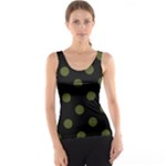 Polka Dots - Army Green on Black Tank Top