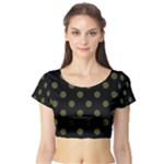 Polka Dots - Army Green on Black Short Sleeve Crop Top (Tight Fit)