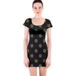 Polka Dots - Army Green on Black Short Sleeve Bodycon Dress