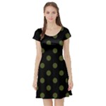 Polka Dots - Army Green on Black Short Sleeve Skater Dress