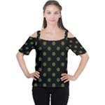 Polka Dots - Army Green on Black Women s Cutout Shoulder Tee