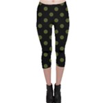 Polka Dots - Army Green on Black Capri Leggings