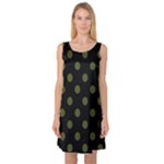 Polka Dots - Army Green on Black Sleeveless Satin Nightdress