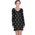 Polka Dots - Army Green on Black Long Sleeve Nightdress