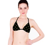 Polka Dots - Army Green on Black Bikini Top