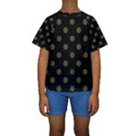 Polka Dots - Army Green on Black Kid s Short Sleeve Swimwear