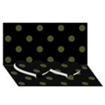 Polka Dots - Army Green on Black Twin Heart Bottom 3D Greeting Card (8x4)