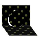 Polka Dots - Army Green on Black Circle 3D Greeting Card (7x5)