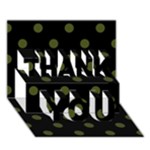 Polka Dots - Army Green on Black THANK YOU 3D Greeting Card (7x5)