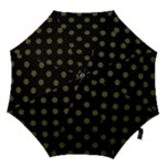 Polka Dots - Army Green on Black Hook Handle Umbrella (Large)