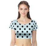 Polka Dots - Black on Light Cyan Short Sleeve Crop Top (Tight Fit)