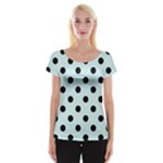 Polka Dots - Black on Light Cyan Women s Cap Sleeve Top