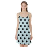 Polka Dots - Black on Light Cyan Satin Night Slip