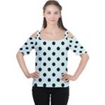 Polka Dots - Black on Light Cyan Women s Cutout Shoulder Tee