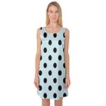 Polka Dots - Black on Light Cyan Sleeveless Satin Nightdress