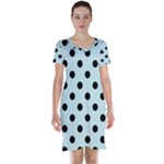 Polka Dots - Black on Light Cyan Short Sleeve Nightdress