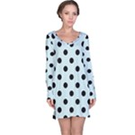 Polka Dots - Black on Light Cyan Long Sleeve Nightdress