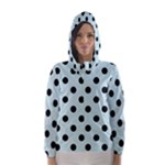 Polka Dots - Black on Light Cyan Hooded Wind Breaker (Women)