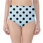 Polka Dots - Black on Light Cyan High-Waist Bikini Bottoms