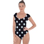 Polka Dots - Light Cyan on Black Short Sleeve Leotard (Ladies)