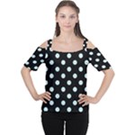 Polka Dots - Light Cyan on Black Women s Cutout Shoulder Tee