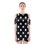 Polka Dots - Light Cyan on Black Women s Cutout Shoulder Dress