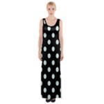 Polka Dots - Light Cyan on Black Maxi Thigh Split Dress