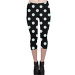 Polka Dots - Light Cyan on Black Capri Leggings