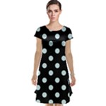 Polka Dots - Light Cyan on Black Cap Sleeve Nightdress