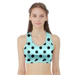 Polka Dots - Black on Celeste Cyan Women s Sports Bra with Border