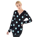 Polka Dots - Celeste Cyan on Black Women s Tie Up Tee