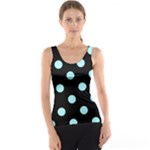 Polka Dots - Celeste Cyan on Black Tank Top