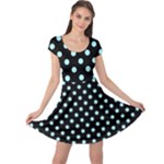 Polka Dots - Celeste Cyan on Black Cap Sleeve Dress