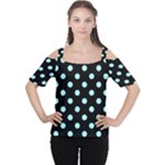 Polka Dots - Celeste Cyan on Black Women s Cutout Shoulder Tee