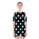 Polka Dots - Celeste Cyan on Black Women s Cutout Shoulder Dress