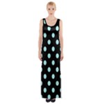 Polka Dots - Celeste Cyan on Black Maxi Thigh Split Dress