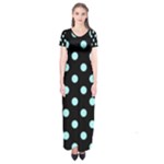 Polka Dots - Celeste Cyan on Black Short Sleeve Maxi Dress