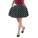 Polka Dots - Celeste Cyan on Black A-Line Pocket Skirt