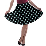 Polka Dots - Celeste Cyan on Black A-line Skater Skirt