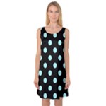 Polka Dots - Celeste Cyan on Black Sleeveless Satin Nightdress