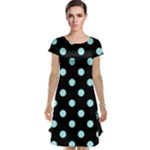 Polka Dots - Celeste Cyan on Black Cap Sleeve Nightdress