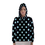 Polka Dots - Celeste Cyan on Black Hooded Wind Breaker (Women)