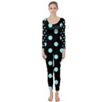 Polka Dots - Celeste Cyan on Black Long Sleeve Catsuit