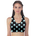 Polka Dots - Celeste Cyan on Black Women s Sports Bra