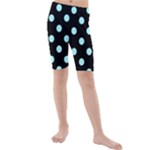 Polka Dots - Celeste Cyan on Black Kid s Mid Length Swim Shorts