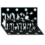 Polka Dots - Celeste Cyan on Black Happy Birthday 3D Greeting Card (8x4)