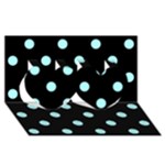 Polka Dots - Celeste Cyan on Black Twin Hearts 3D Greeting Card (8x4)