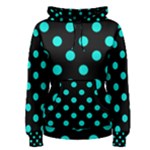 Polka Dots - Bright Turquoise on Black Women s Pullover Hoodie